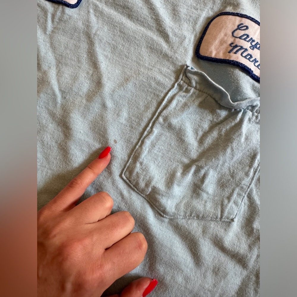 80s Vintage Baby Blue Single Pocket T with Patches - Picture 6 of 8